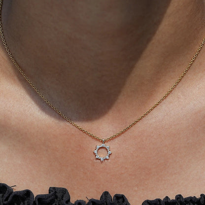 View Of Round Cut Diamond Open Circle Pendant In A Women's
