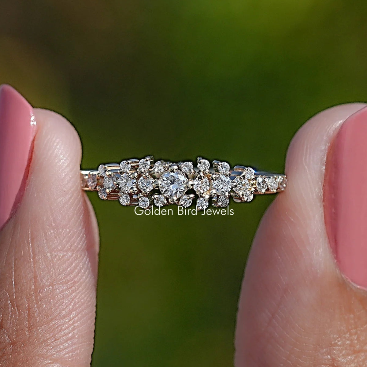 Front View of Round Shaped Lab Diamond Cluster Engagement Ring