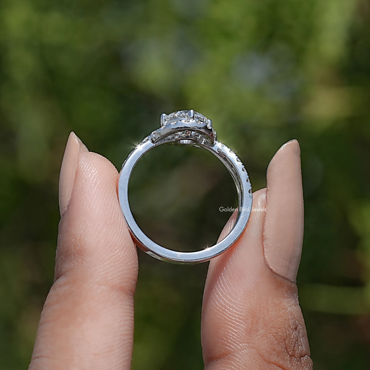  Back View of Round Cut Lab Diamond Bypass Bridal Ring