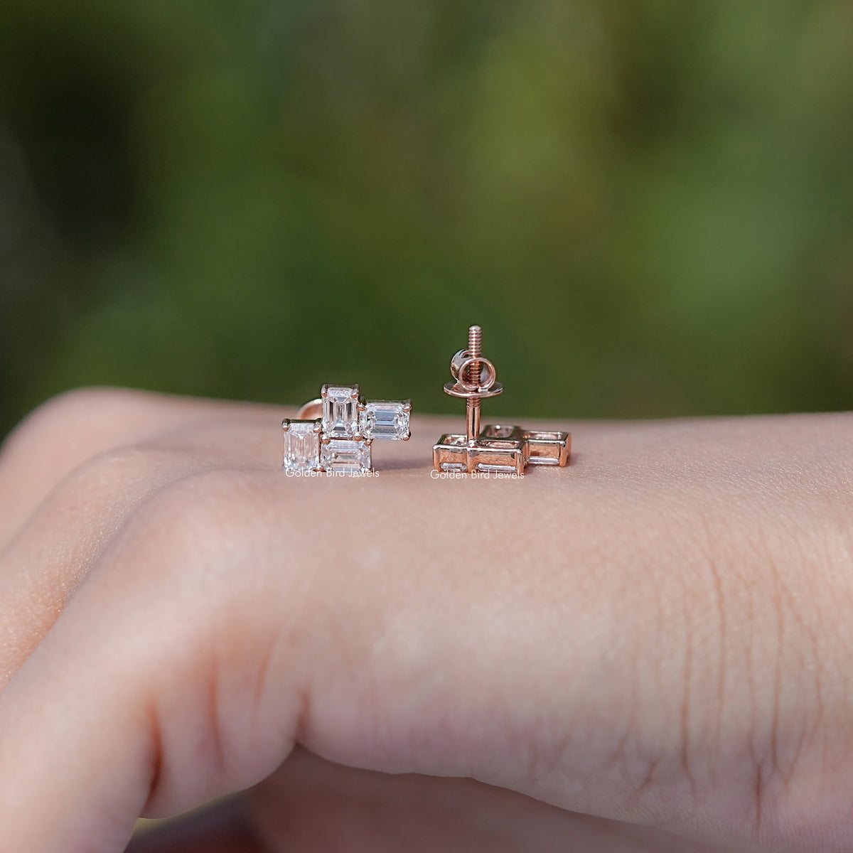 Front And Back Side View Of Lab Diamond Bezel Set Wire Hook Earrings	

