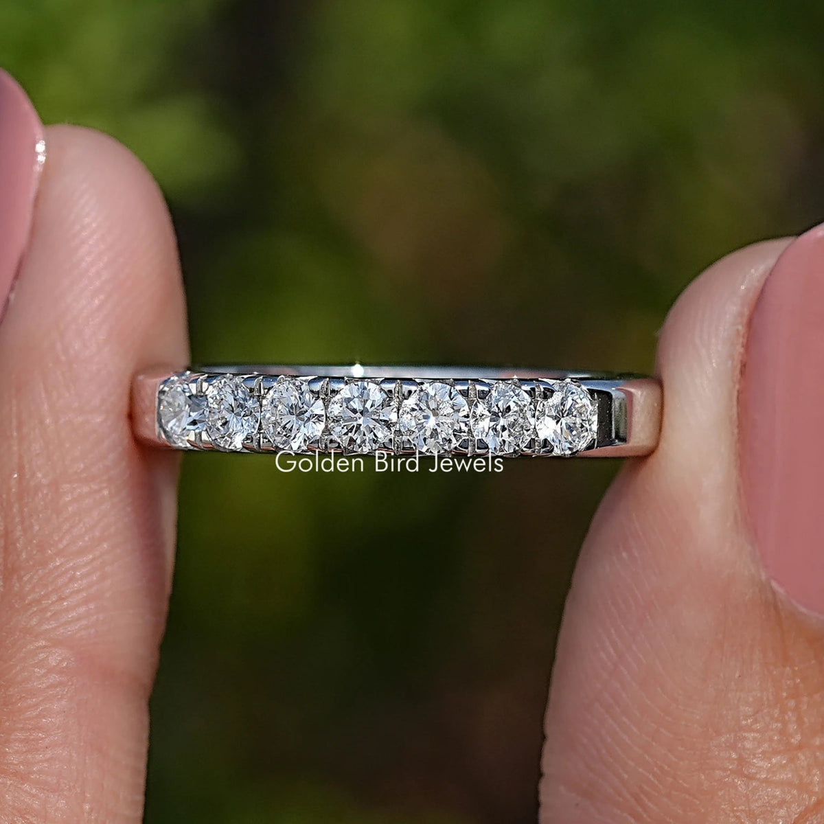 Front View of Seven Stone Round Cut Lab Diamond Wedding Band
