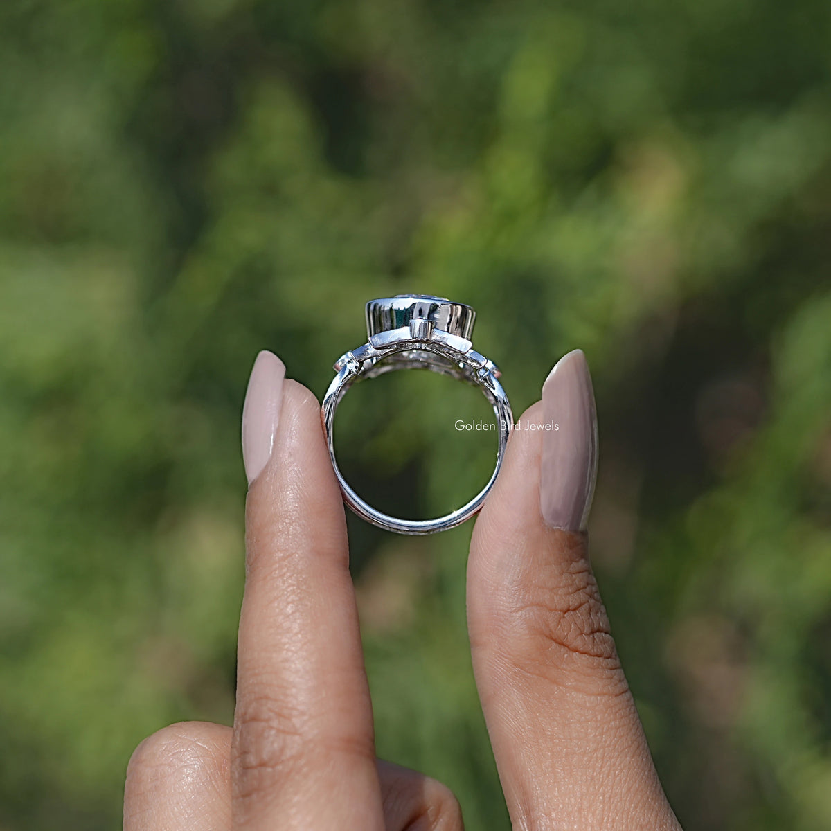 Back view of Round Moissanite Engagement Ring