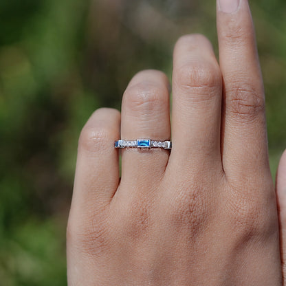 In Finger view of Baguette gemstone engagement ring 
