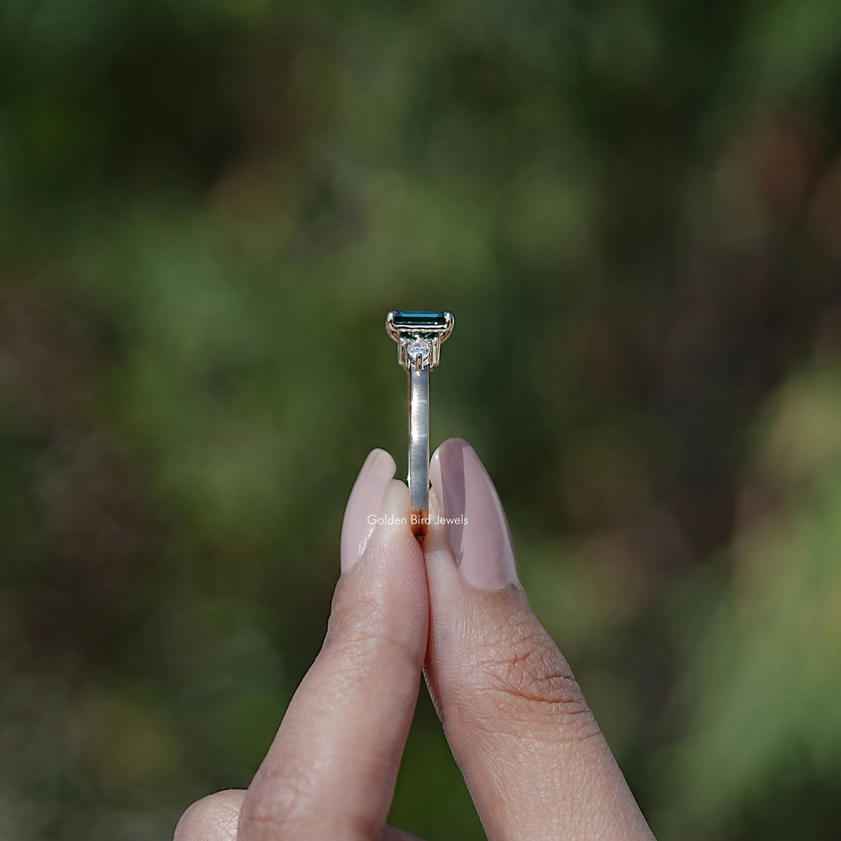 Side View Of Emerald Cut Moissanite solitaire Ring 