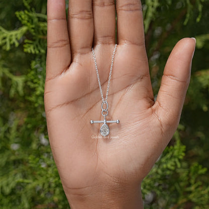 Silver pear-cut bezel pendant necklace, teardrop stone on a fine chain