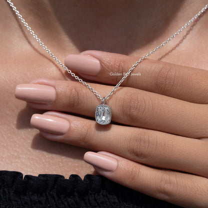 Cushion-cut moissanite solitaire pendant on silver chain necklace