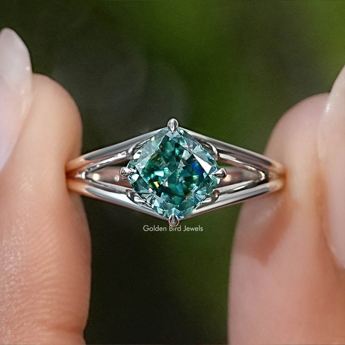 Cushion Moissanite Split Shank Wedding Ring