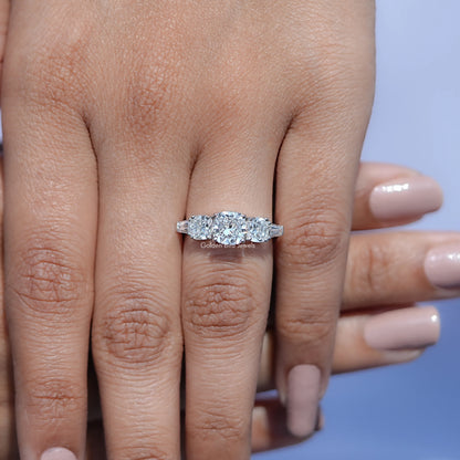 View of Square Cushion Cut Five Stone Ring In White Gold
