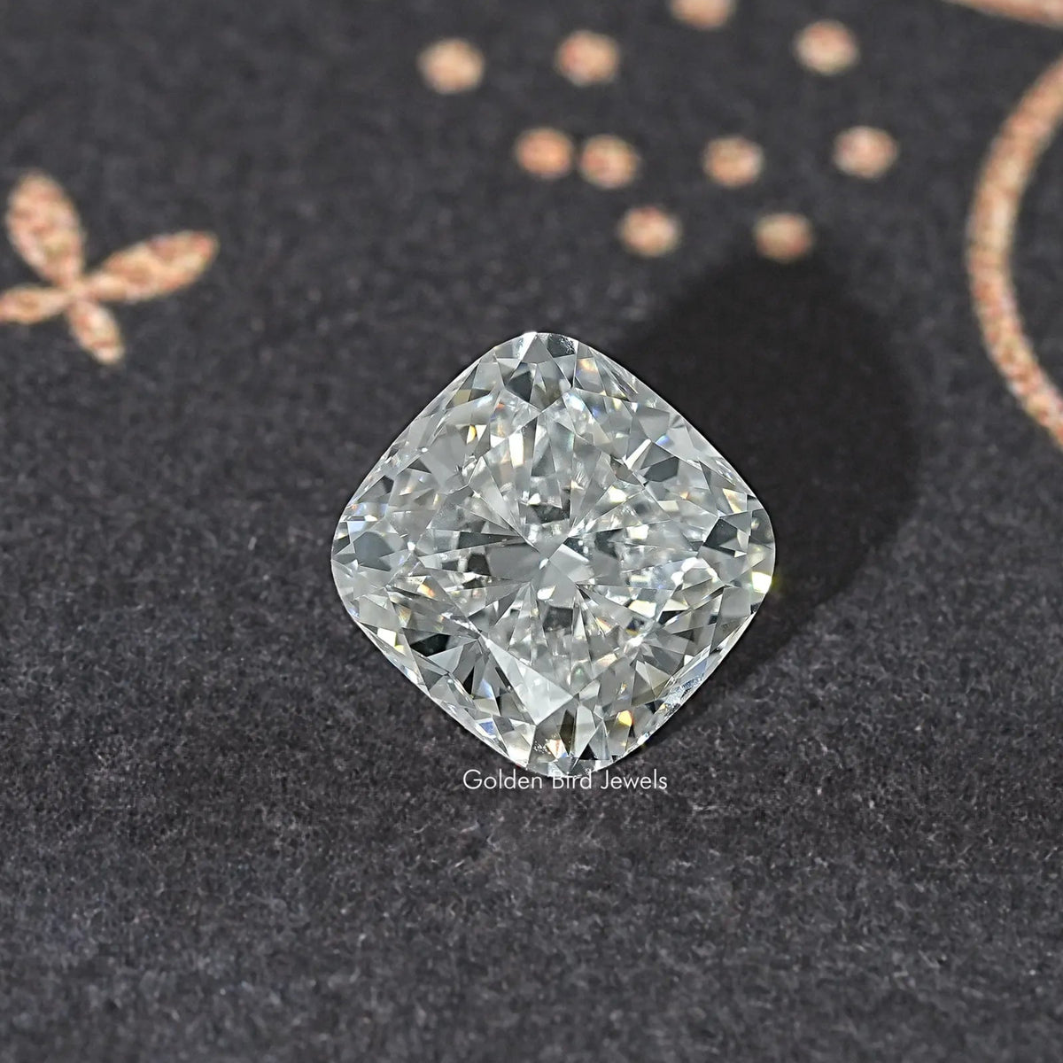 Loose cushion-cut lab diamond, square with rounded corners, bright facets