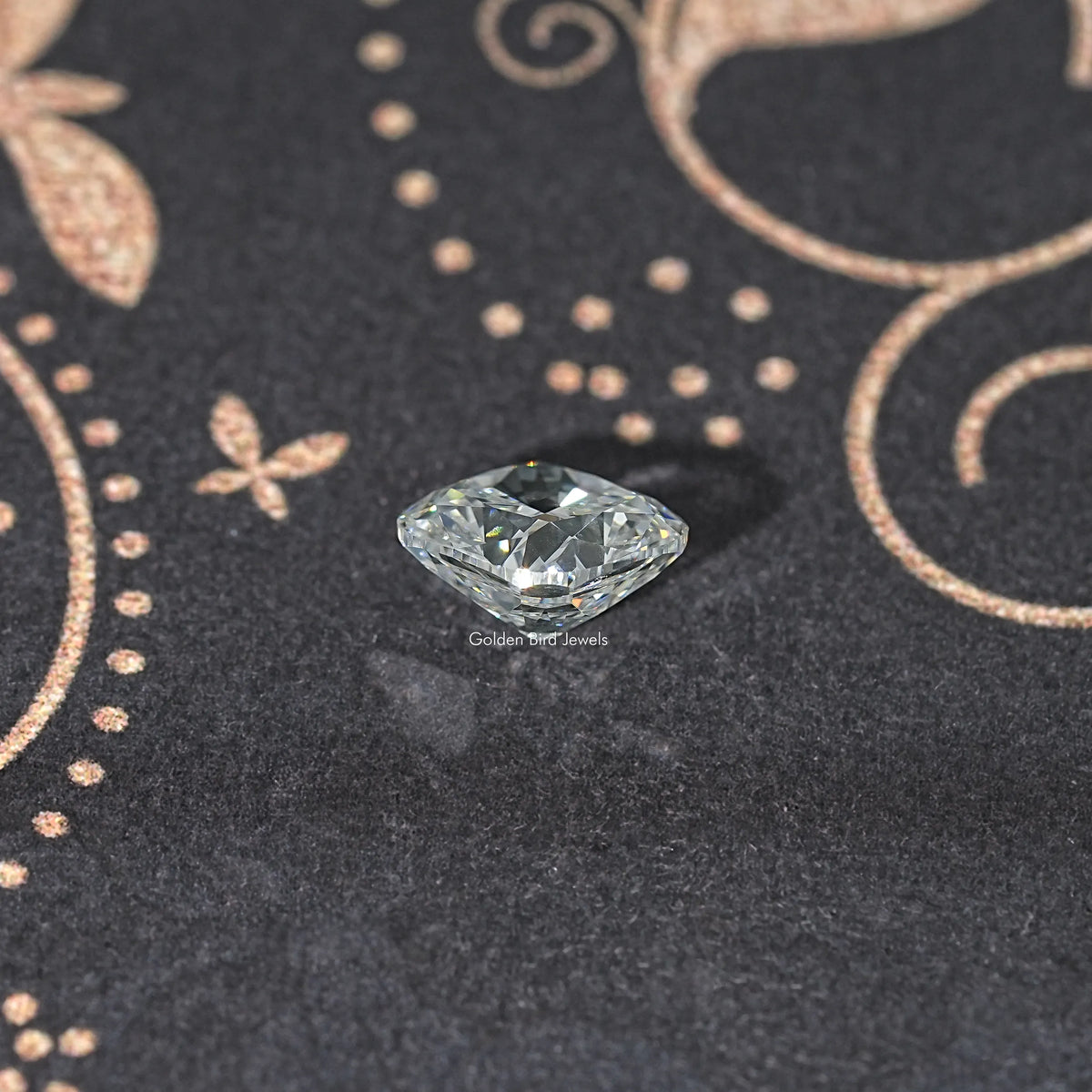 Loose cushion-cut lab diamond, glossy faceted gem in a centered view