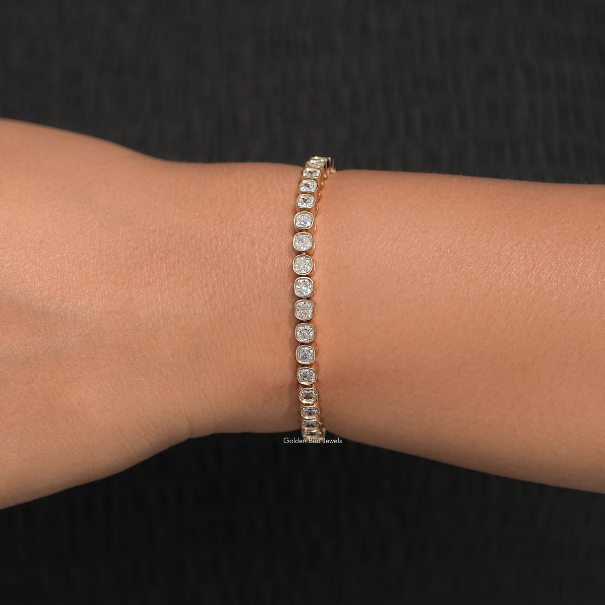 front View of Square Cushion Lab Diamond Tennis Bracelet
