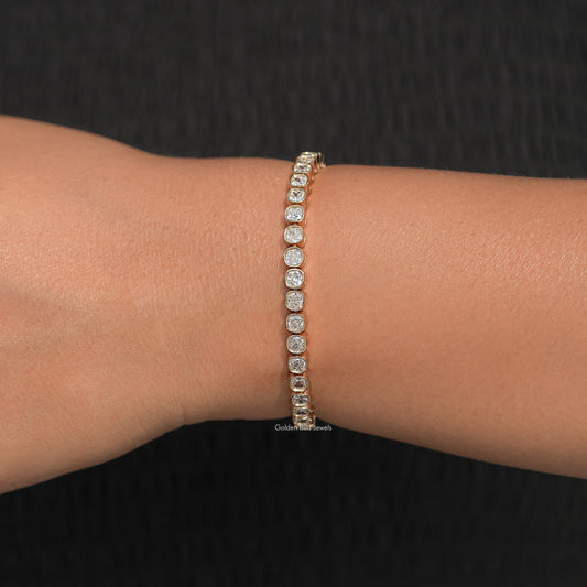 front View of Square Cushion Lab Diamond Tennis Bracelet
