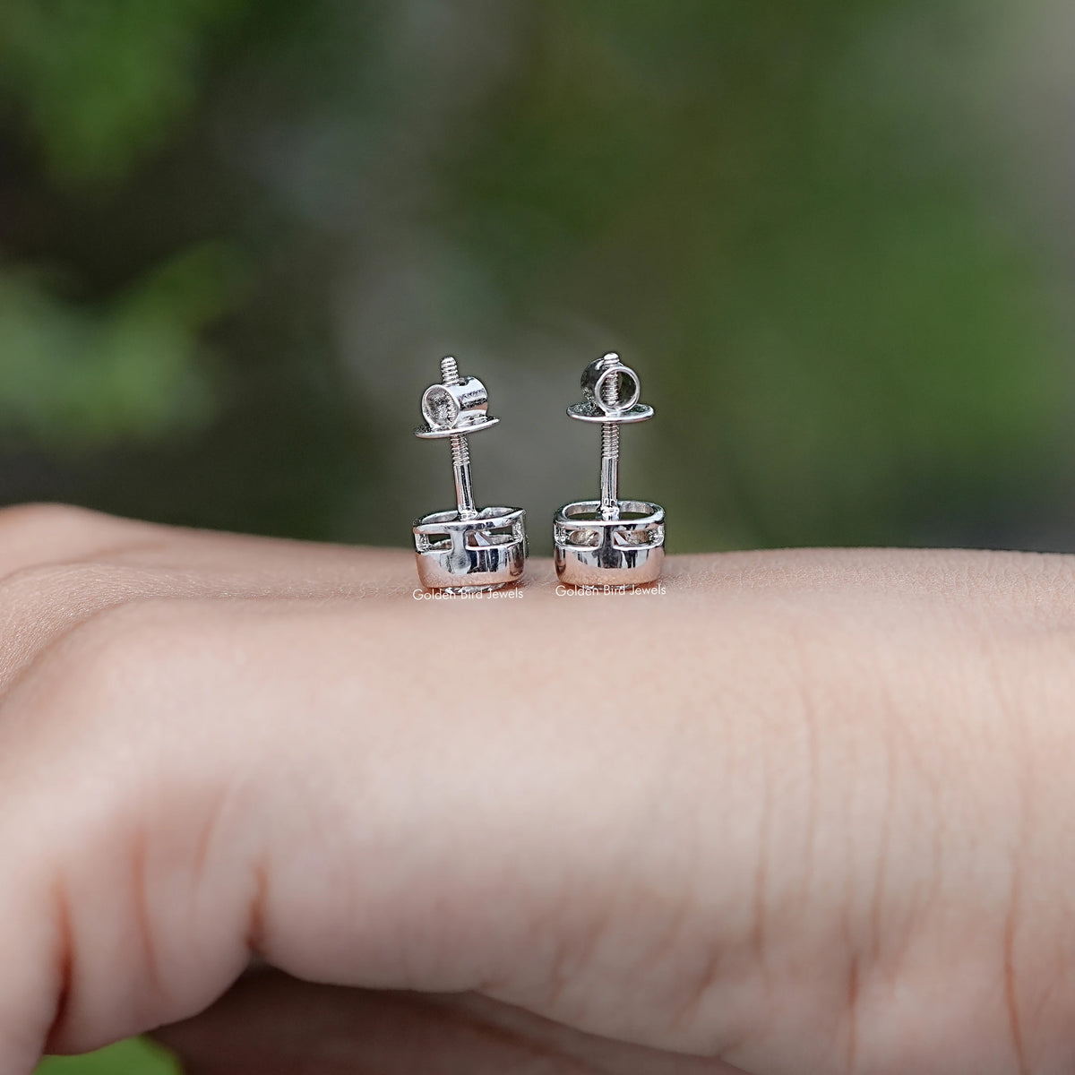 Back View of Square Old Mine Cushion Stud Earrings in screw back