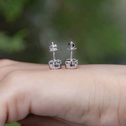 Back View of Square Old Mine Cushion Stud Earrings in screw back