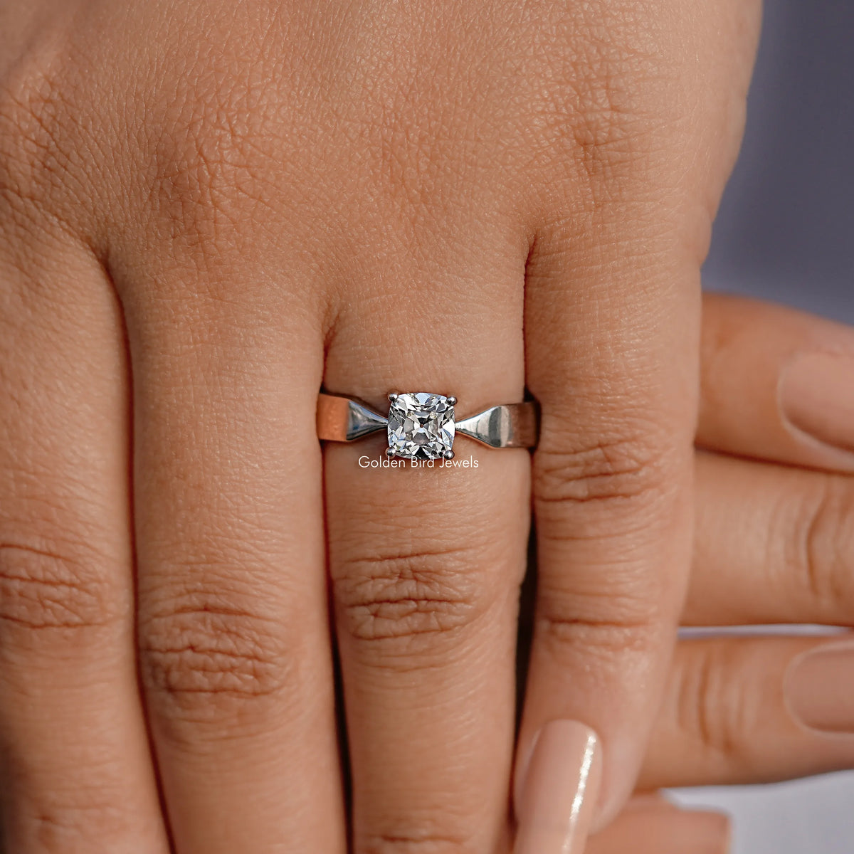 Detailed View Of Square Old Mine Cushion Diamond Solitaire Ring
