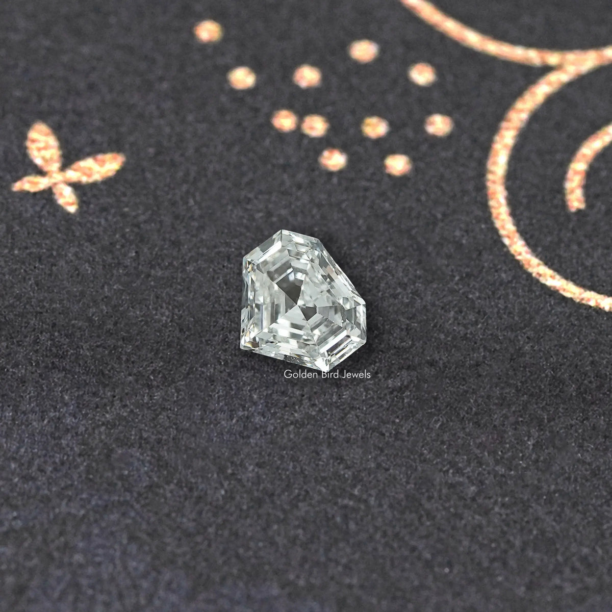 Single clear step-cut lab-grown diamond with sharp geometric facets