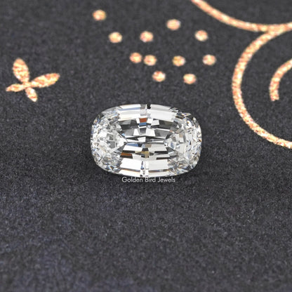 Loose step-cut cushion lab diamond, oval shape with sparkling facets