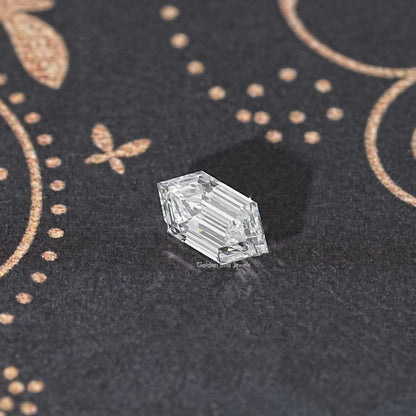 Rectangular step-cut lab diamond, clear white with high-contrast facet reflections.