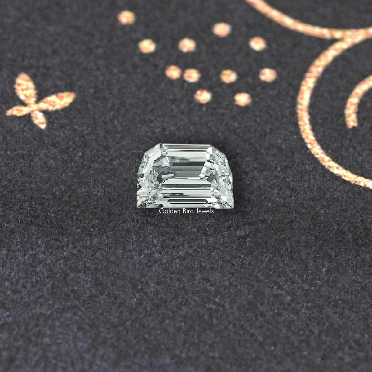Step-cut lab-grown diamond, rectangular emerald cut with clear icy sparkle