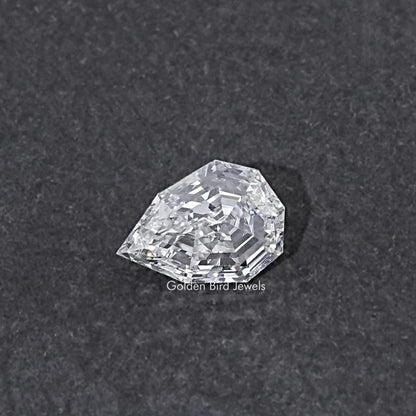 Lab-grown pear-cut diamond, step-cut faceted table and crown, loose stone
