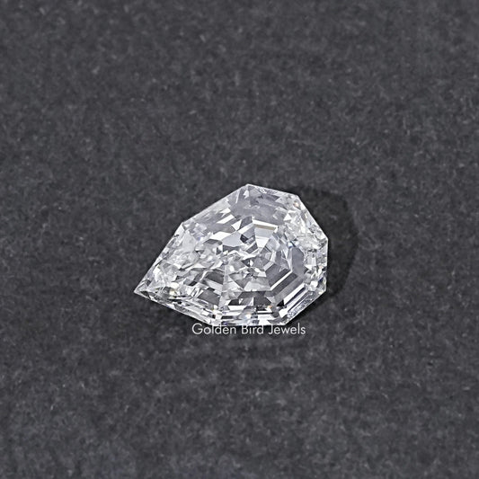 Lab-grown pear-cut diamond, step-cut faceted table and crown, loose stone