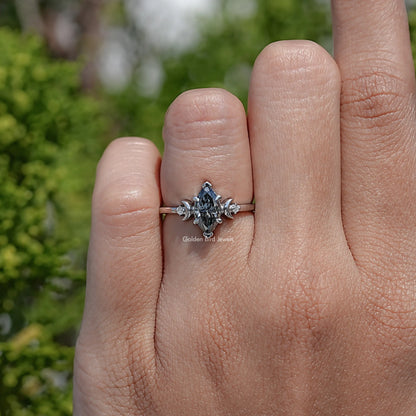 Top View Of Three Stone Marquise Cut Moissanite Ring