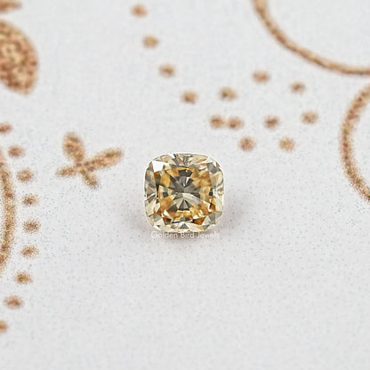 Yellow cushion-cut moissanite gemstone, faceted square center view