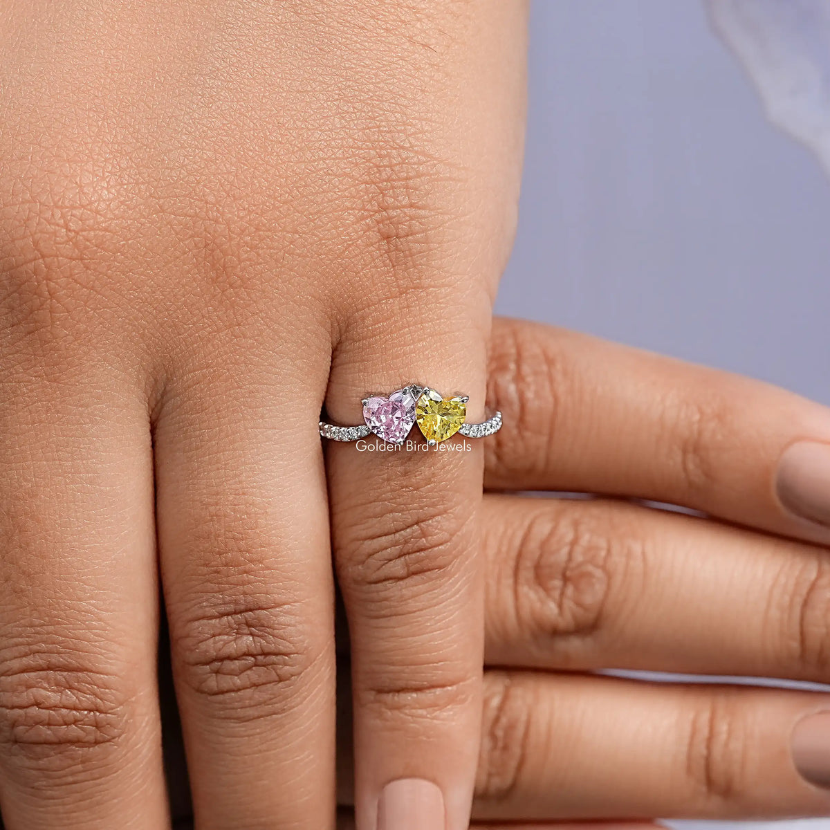 Detailed View Of Yellow And Pink Heart Gemstone Toi Et Moi Ring
