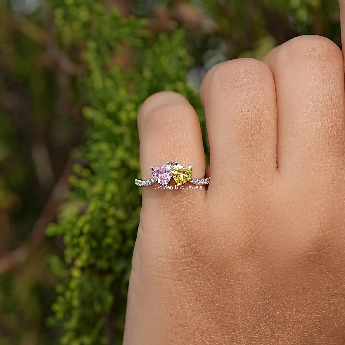 Top View Of Yellow And Pink Gemstone Toi Et Moi Ring
