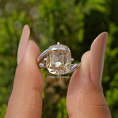 Sterling silver bypass shank solitaire ring with cushion-cut clear moissanite center