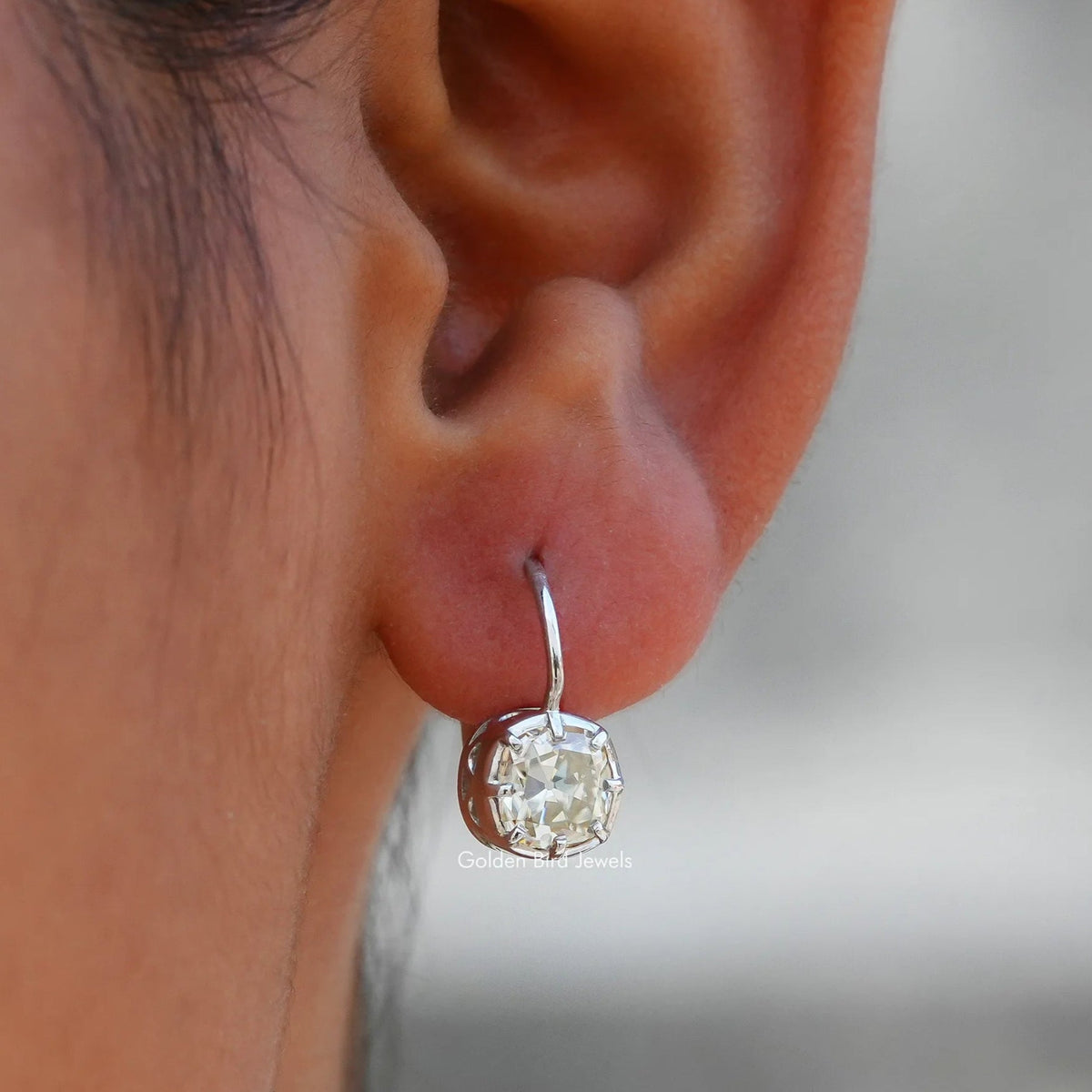 [Old Mine Cushion Cut Moissanite Dangle Earrings]-[Golden Bird Jewels]