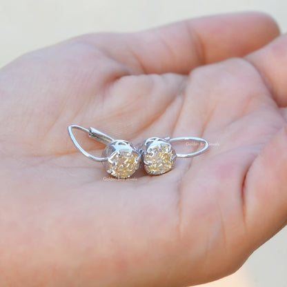 [White Gold Old Mine Cushion Cut Moissanite Earrings]-[Golden Bird Jewels]