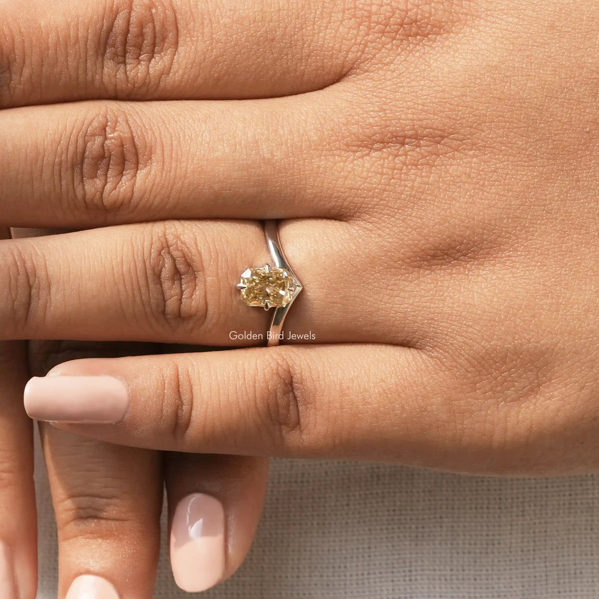 Radiant Cut Moissanite Ring In finger