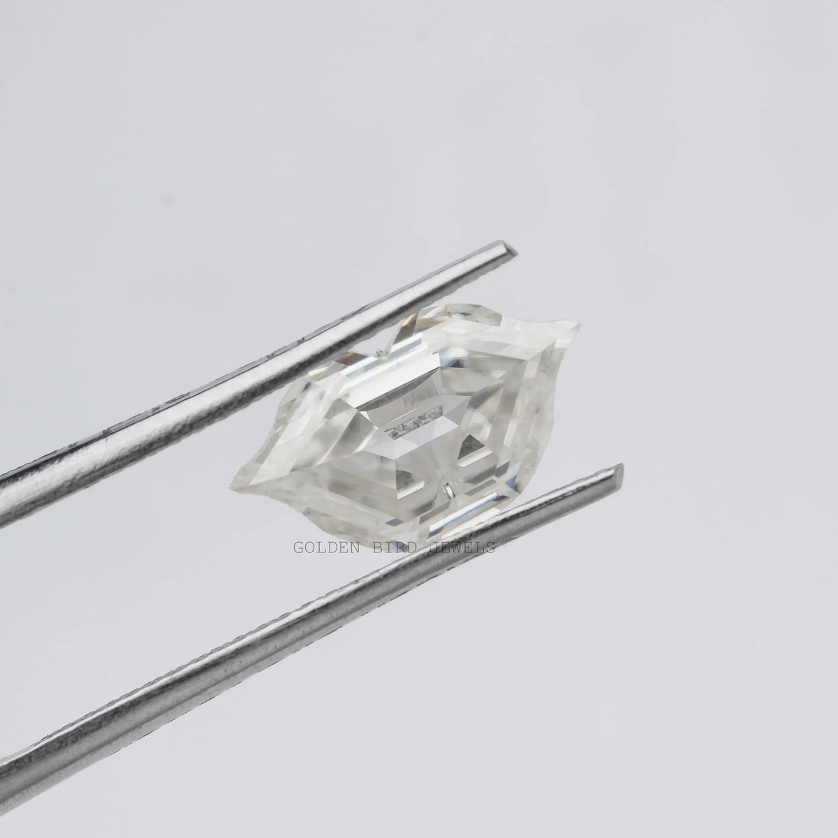 Front view of the tweezer Holding Antique Lips Loose Moissanite Stone In White color 
