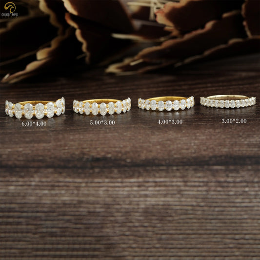 Oval-cut moissanite half-eternity wedding band, silver-tone with oval stones